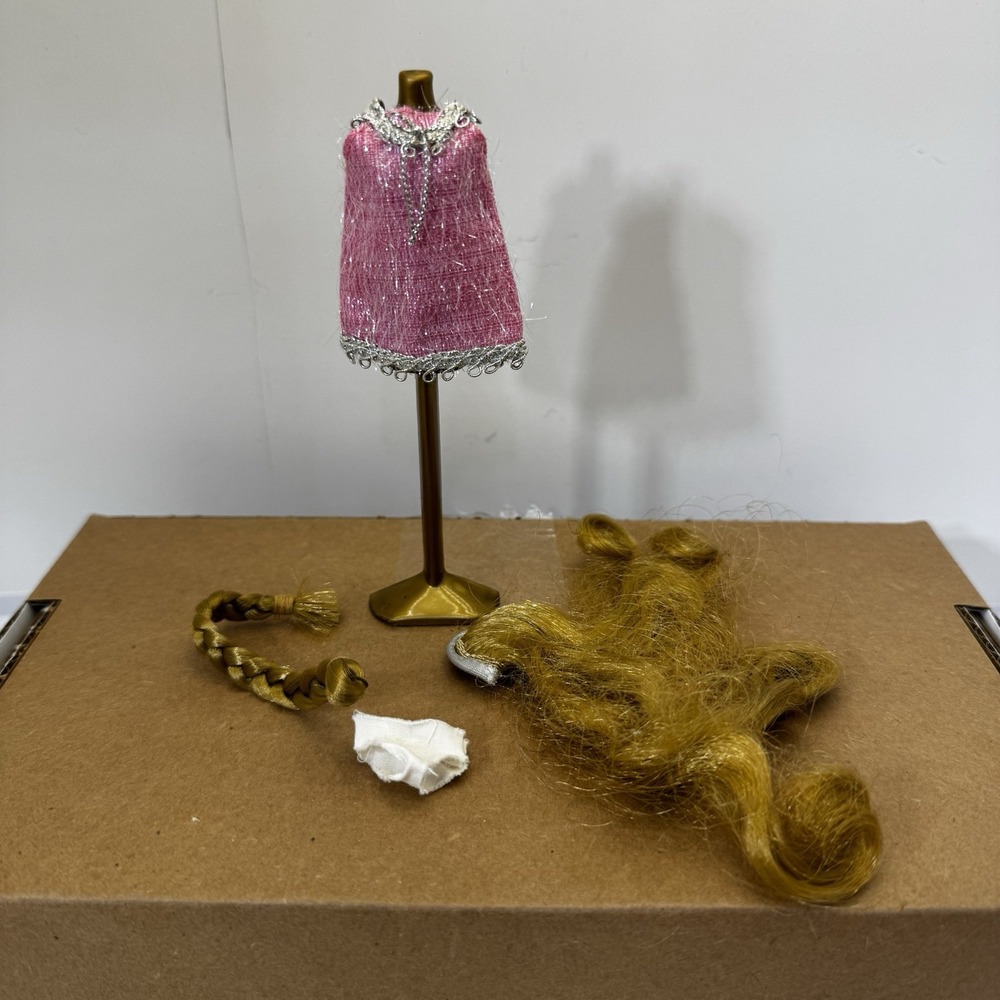 Vintage 1970s Topper Dawn Head To Toe Pink Eyelash Fabric Dress w/ Wigs